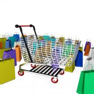 Shopping Cart And Multicolor Shopping Bags Stock Photo