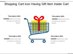 Shopping cart icon having gift item inside cart
