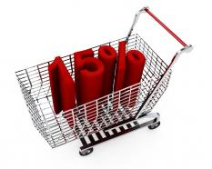 Shopping cart with fifteen percent discount stock photo