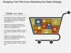 Shopping cart with icons marketing and sales strategy flat powerpoint design