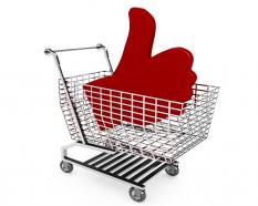 Shopping cart with red color like symbol stock photo