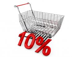 Shopping Cart With Ten Percent Discount Sale Stock Photo