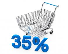 Shopping cart with thirty five percent discount stock photo