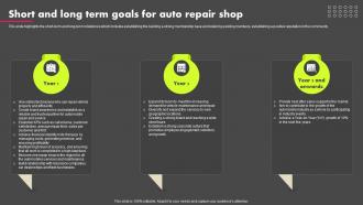 Short And Long Term Goals For Auto Repair Shop Auto Repair Shop Business Plan BP SS