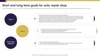 Short And Long Term Goals For Auto Repair Shop Mechanic Shop Business Plan BP SS