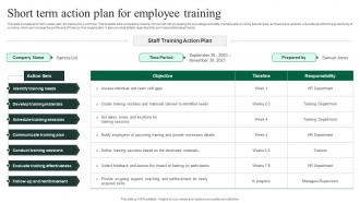Short Term Action Plan For Employee Training