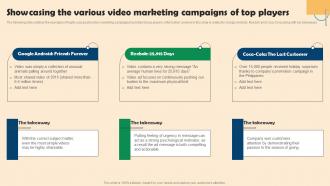Showcasing The Various Video Marketing Campaigns Of Competitive Branding Strategies For Small Businesses