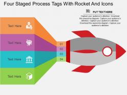 Si four staged process tags with rocket and icons flat powerpoint design