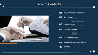 Sightseeing travel table of contents ppt slides summary
