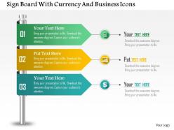 Sign board with currency and business icons powerpoint template