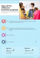 Sign Off For Childcare Business Proposal One Pager Sample Example Document