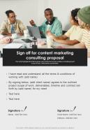 Sign Off For Content Marketing Consulting Proposal One Pager Sample Example Document