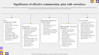 Significance Of Effective Commucation Plan With Coworkers
