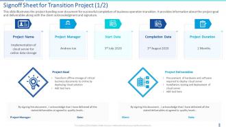 Signoff sheet for transition project transition plan