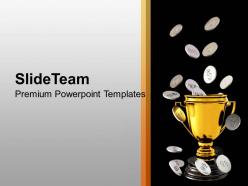 Silver coins falling on trophy savings powerpoint templates ppt themes and graphics 0213