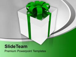 Silver gift box with green ribbon holiday powerpoint templates ppt themes and graphics 0113