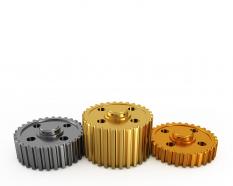 Silver gold bronze gears showing winner podium concept stock photo
