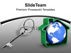 Silver key attached with globe security powerpoint templates ppt themes and graphics 0213