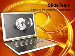 Silver laptop with lock key security powerpoint templates ppt themes and graphics 0113
