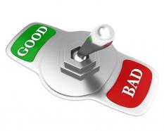 Silver switch with good and bad words stock photo