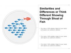 Similarities and differences or think different showing through shoal of fish
