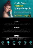 Single pager fashion blogger template presentation report infographic ppt pdf document