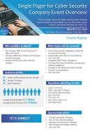 Single pager for cyber security company event overview report ppt pdf document