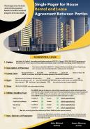 Single pager for house rental and lease agreement between parties presentation report infographic ppt pdf document
