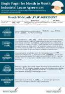Single pager for month to month industrial lease agreement presentation report infographic ppt pdf document