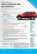 Single Pager For Vehicle Purchase And Sale Contract Presentation Report Infographic PPT PDF Document