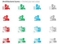 Site engineer with checklist settings tools building design site map ppt icons graphics
