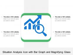 Situation analysis icon with bar graph and magnifying glass