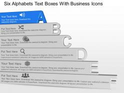 Six alphabets text boxes with business icons powerpoint template slide
