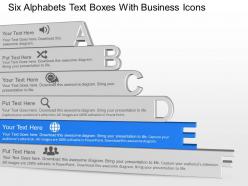 Six alphabets text boxes with business icons powerpoint template slide