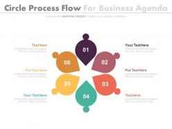 Six circle process flow for business agenda flat powerpoint design