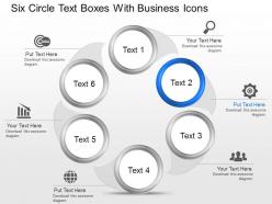 Six circle text boxes with business icons powerpoint template slide