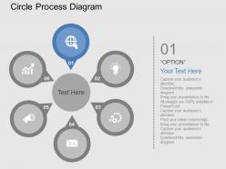 Six circles for process indication and management icons flat powerpoint design