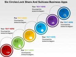 Six circles lock share and suitcase business apps flat powerpoint design