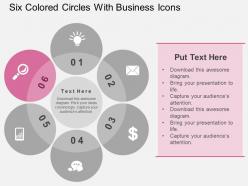 Six colored circles with business icons flat powerpoint design