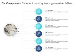 Six components slide for inventory management activities infographic template
