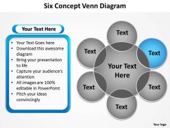 Six concept venn diagram with big ring in center and circles powerpoint diagram templates graphics 712