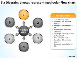 Six diverging arrows representing circular flow chart powerpoint slides