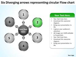 Six diverging arrows representing circular flow chart powerpoint slides