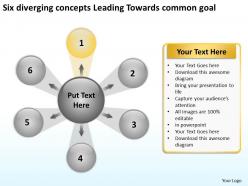 Six diverging concepts leading towards common goal arrows network software powerpoint slides