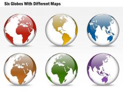 Six globes with different maps ppt presentation slides