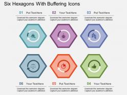 Six hexagons with buffering icons flat powerpoint design