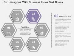 Six hexagons with business icons text boxes flat powerpoint design