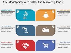 Six infographics with sales and marketing icons flat powerpoint design