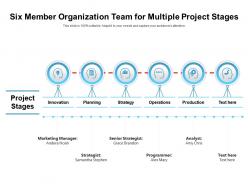 Six member organization team for multiple project stages