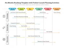 Six months roadmap template with product launch planning activities